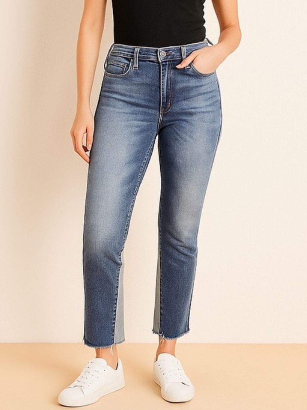 Loft 8 (29) Vintage Straight Women’s Jeans Frayed Cropped High Rise Patchwork